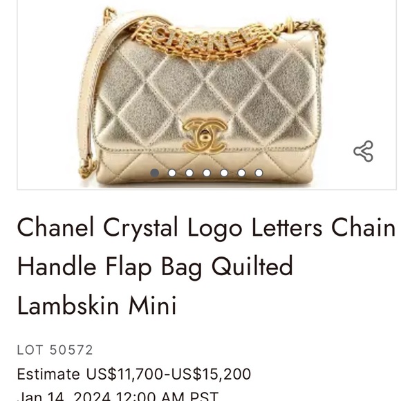 CHANEL (SOLD)Crystal Logo Letters Chain Handle Flap Quilted Lambskin Mini💎 - Picture 14 of 14
